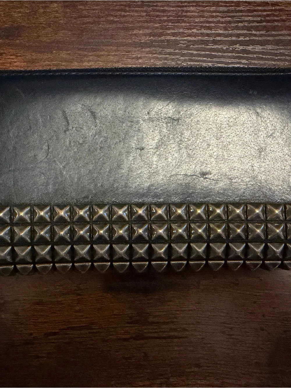 Coach Black Leather Wallet with Gold Logo and Gunmetal Studs
